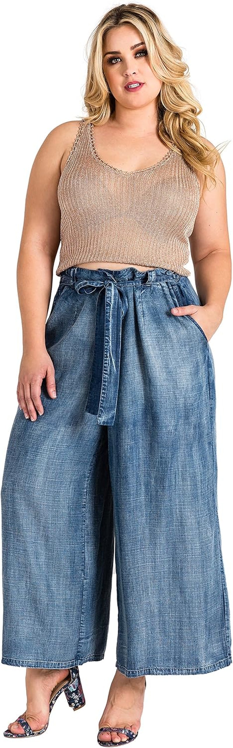 Standards & Practices Women’s Plus Size Tencel Denim Wide-Leg Palazzo Pants
