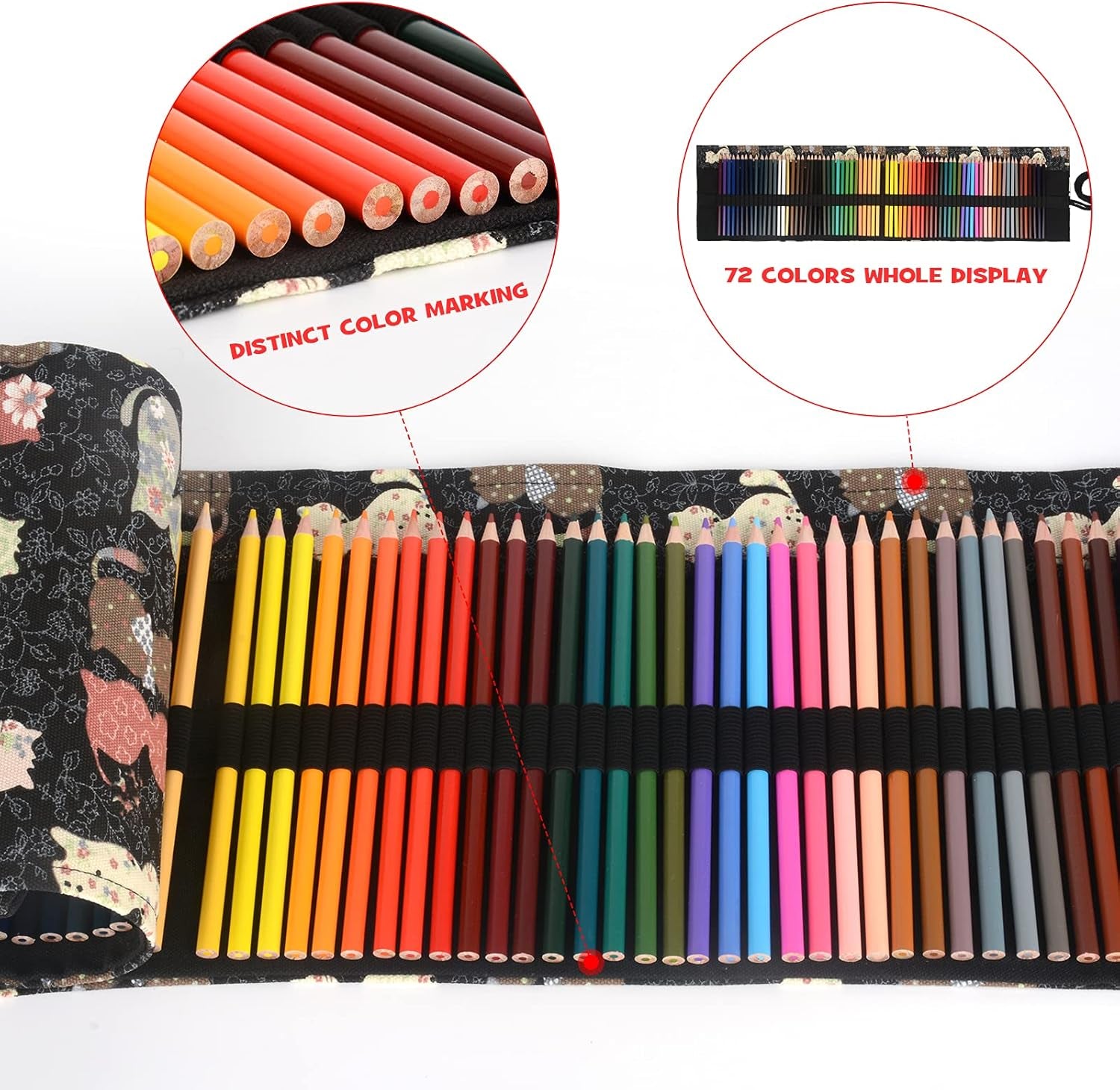 ThEast 72-Color Pencil Set with Handmade Canvas Pencil Pouch – Adorable Cat Design, Pre-Sharpened, Eco-Friendly Colored Pencils with Sharpener, Eraser & Bonus Accessories