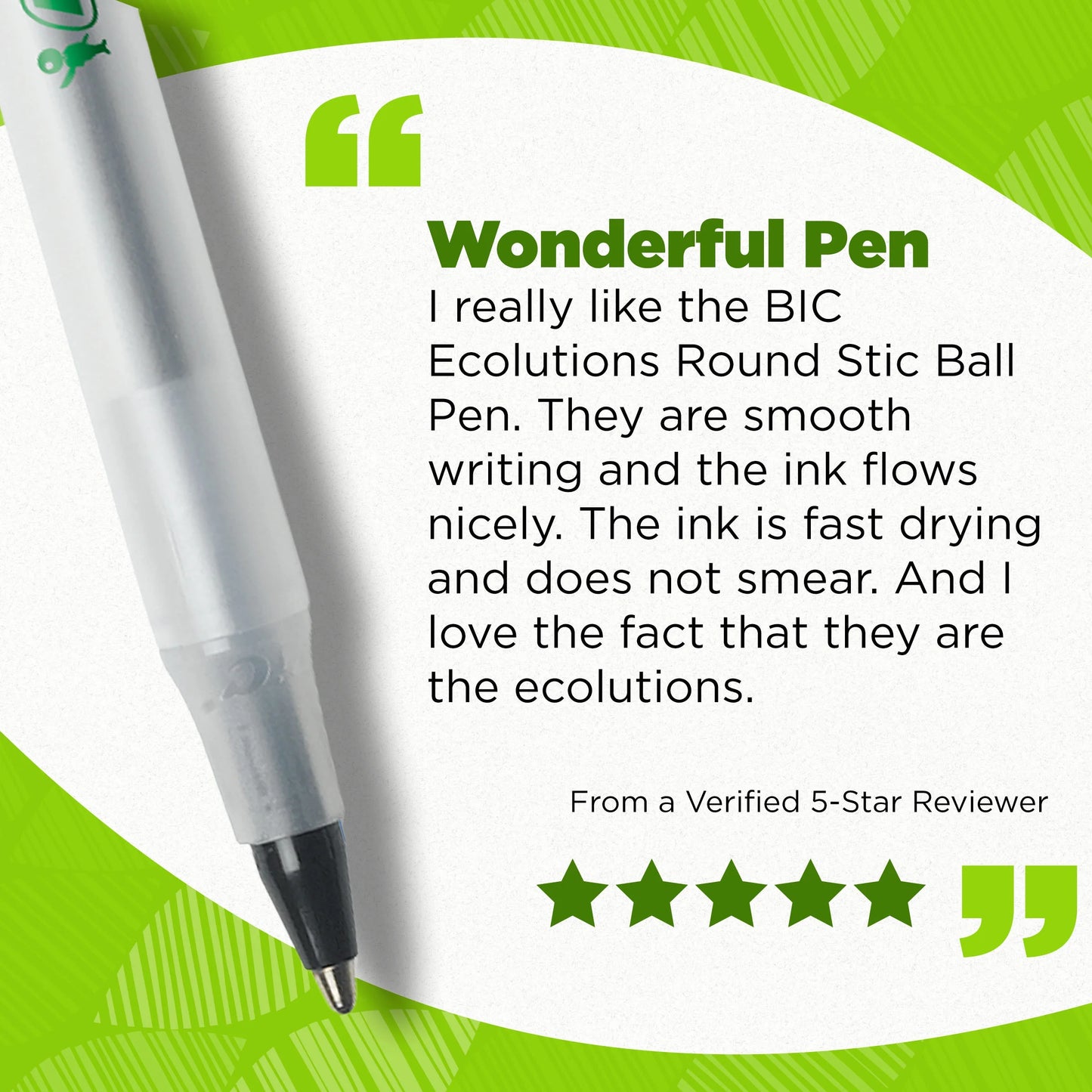Ecolutions round Stic Ball Point Pen, Medium Point, 1.0Mm, Black Ink, 50 Count