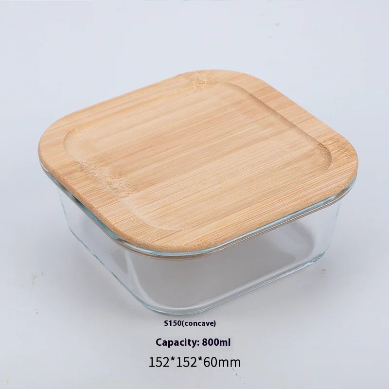 Silicon Glass Lunch Box with Bamboo Wood Lid