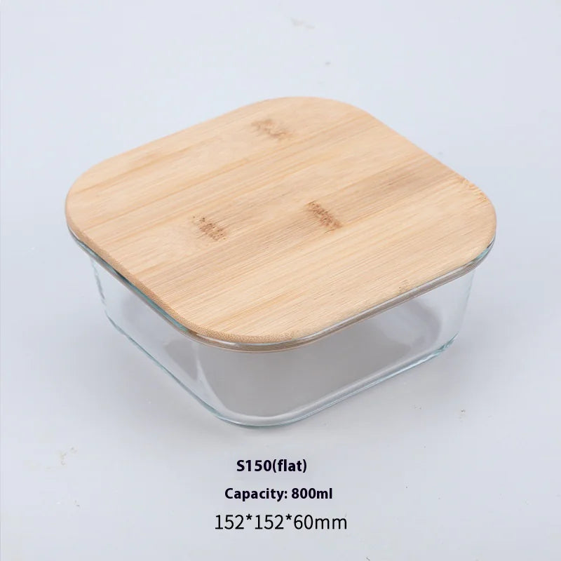 Silicon Glass Lunch Box with Bamboo Wood Lid