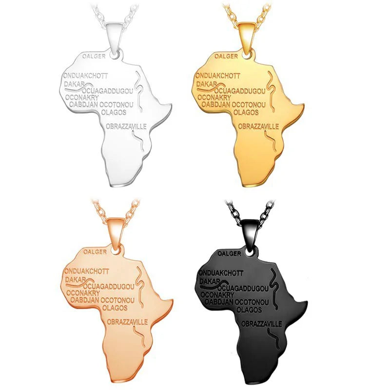 Africa Map Stainless Steel Pendant Necklace