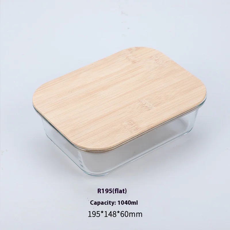 Silicon Glass Lunch Box with Bamboo Wood Lid