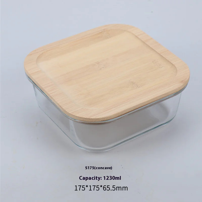 Silicon Glass Lunch Box with Bamboo Wood Lid