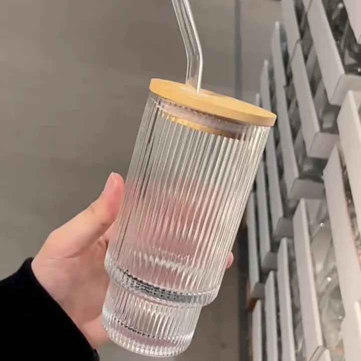 16oz Glass Tumbler with Bamboo Lid