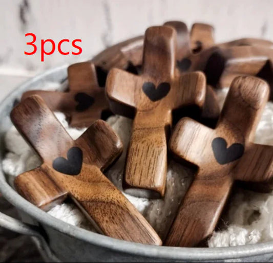 3-Piece Cross My Heart Encouragement Gift – Wooden Cross with Epoxy Heart
