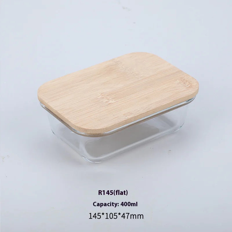 Silicon Glass Lunch Box with Bamboo Wood Lid